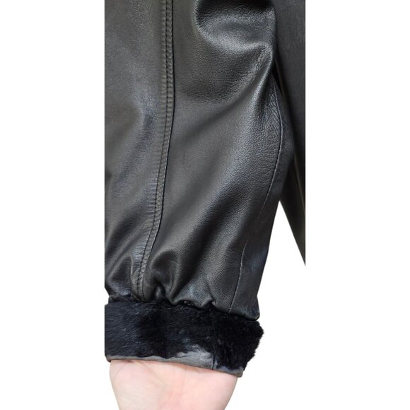 Woman's Dyed Black Sheared Mink Fur Parka Reversing to Black Leather M/L - Picture 8 of 16